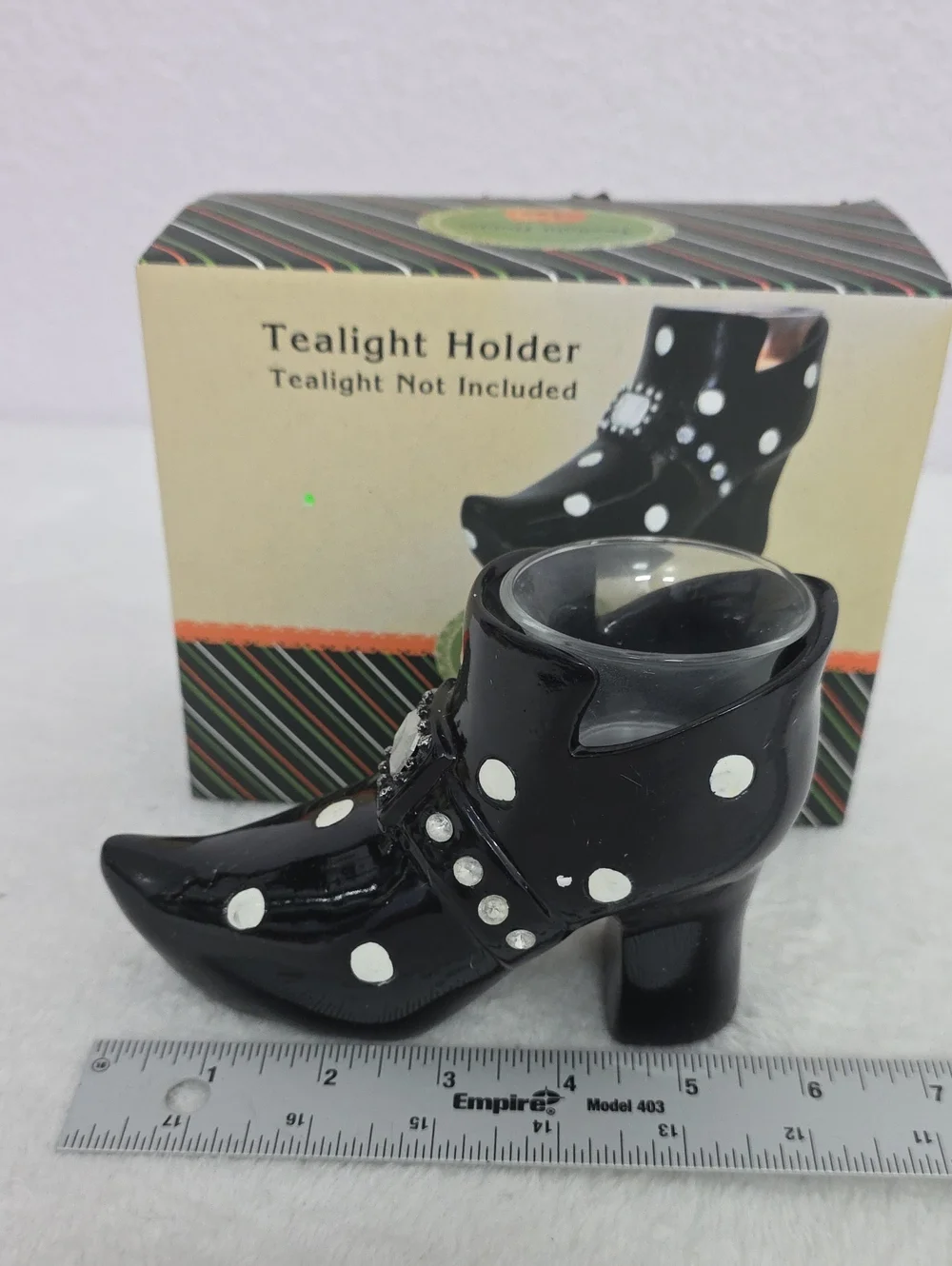 Halloween Witch's Shoe Polka Dot Tealight Candleholder